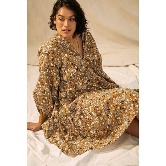 NEW Anthropologie Let Me Be Jemma Puff-Sleeve V-Neck Henley Tunic Dress 0 Petite - Picture 5 of 8